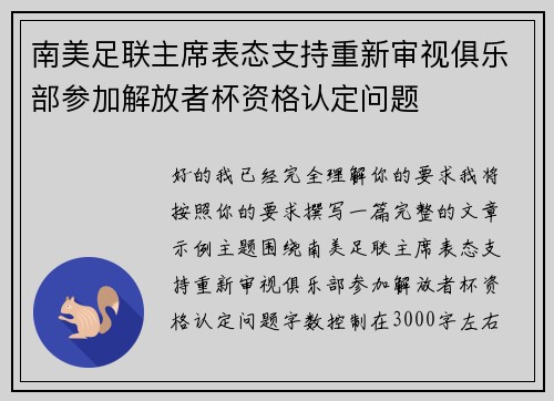 南美足联主席表态支持重新审视俱乐部参加解放者杯资格认定问题